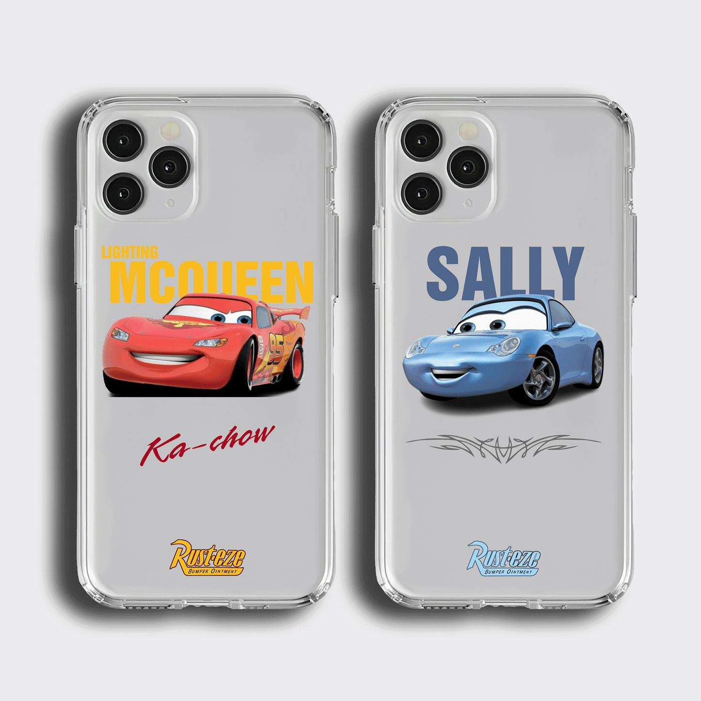 Şeffaf Lightning McQueen ve Sally tasarımlı telefon kılıfı, Cars karakterli kılıf