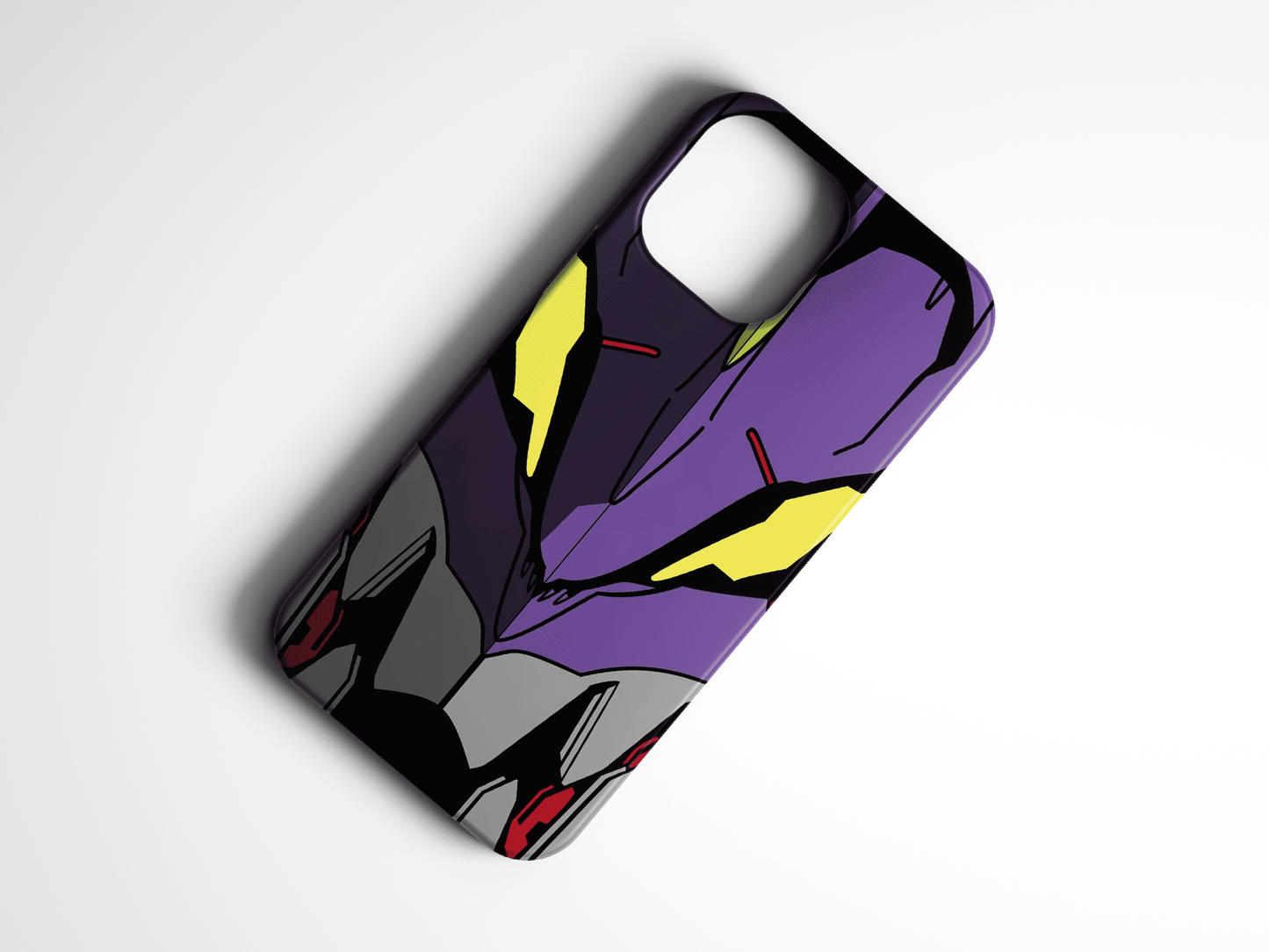Mor, sarı ve gri renkli anime desenli telefon kılıfı, modern koruyucu aksesuar
