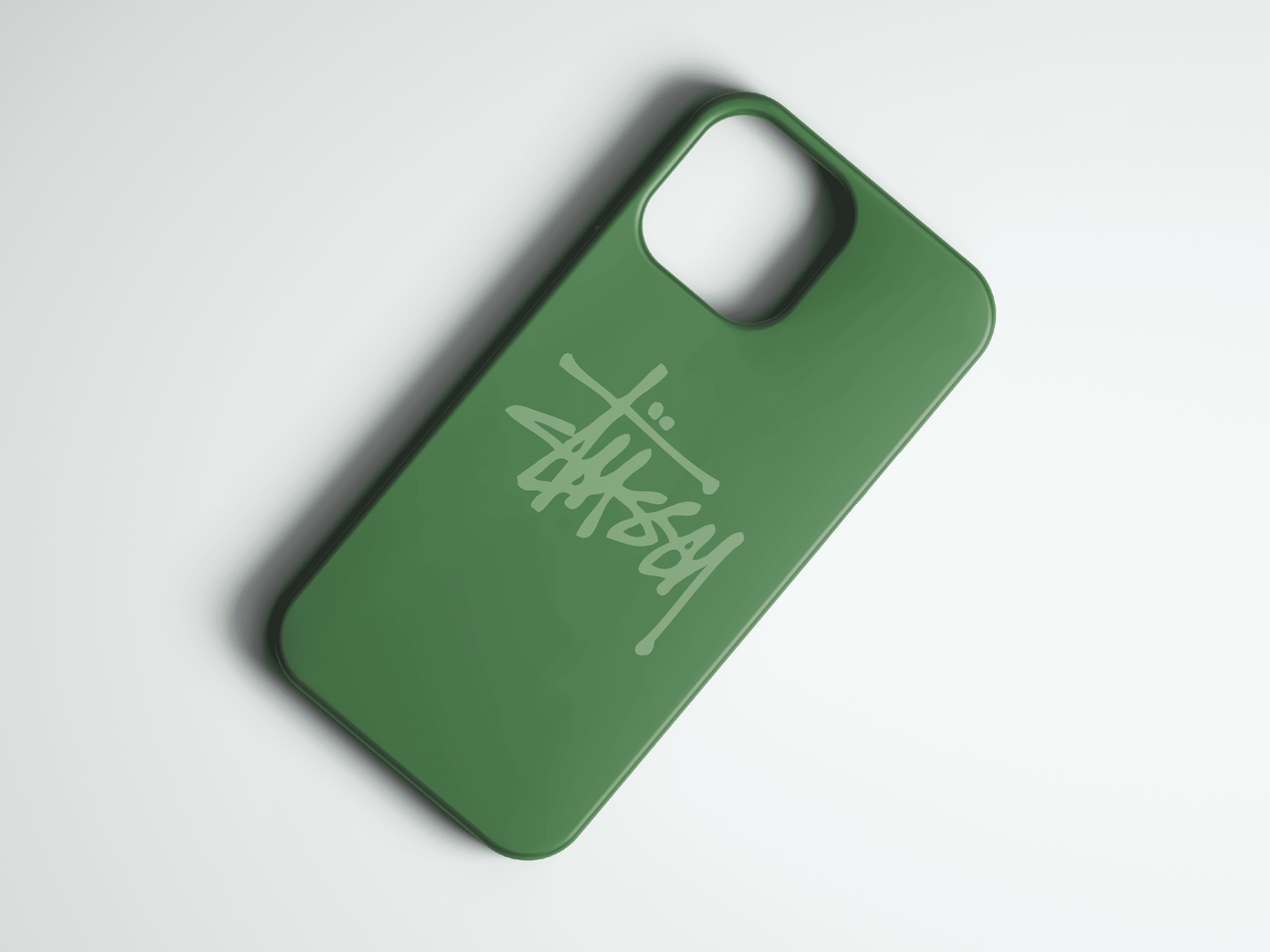 Yeşil arka yüzü yazı desenli şık telefon kılıfı, modern ve koruyucu tasarım