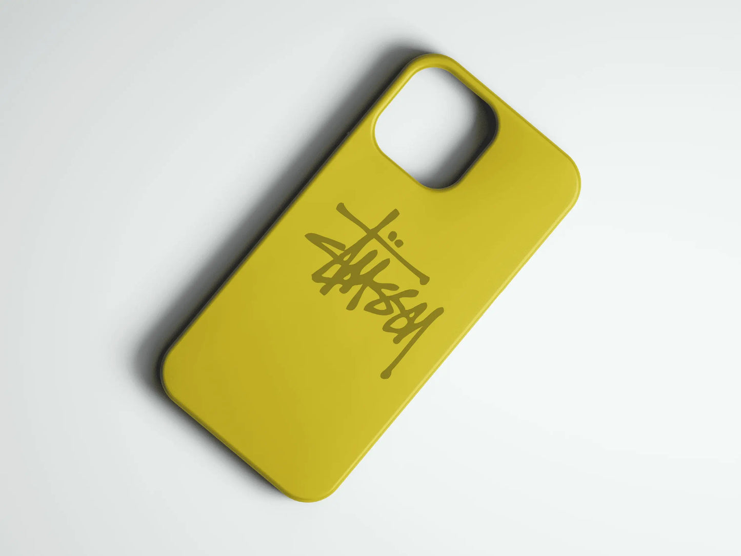 Sarı zeminli, grafik desenli modern telefon kılıfı