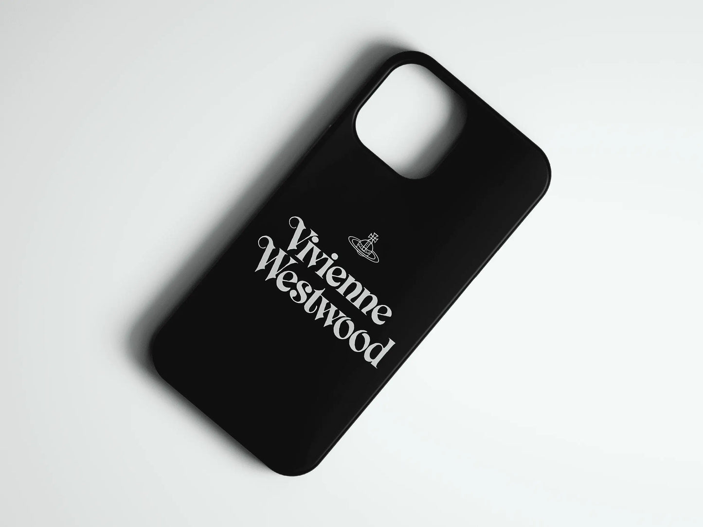 Siyah Vivienne Westwood logo baskılı şık telefon kılıfı, minimalist tasarım
