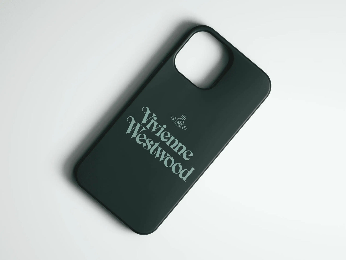 Vivienne Westwood yazılı, siyah modern tasarımlı telefon kılıfı