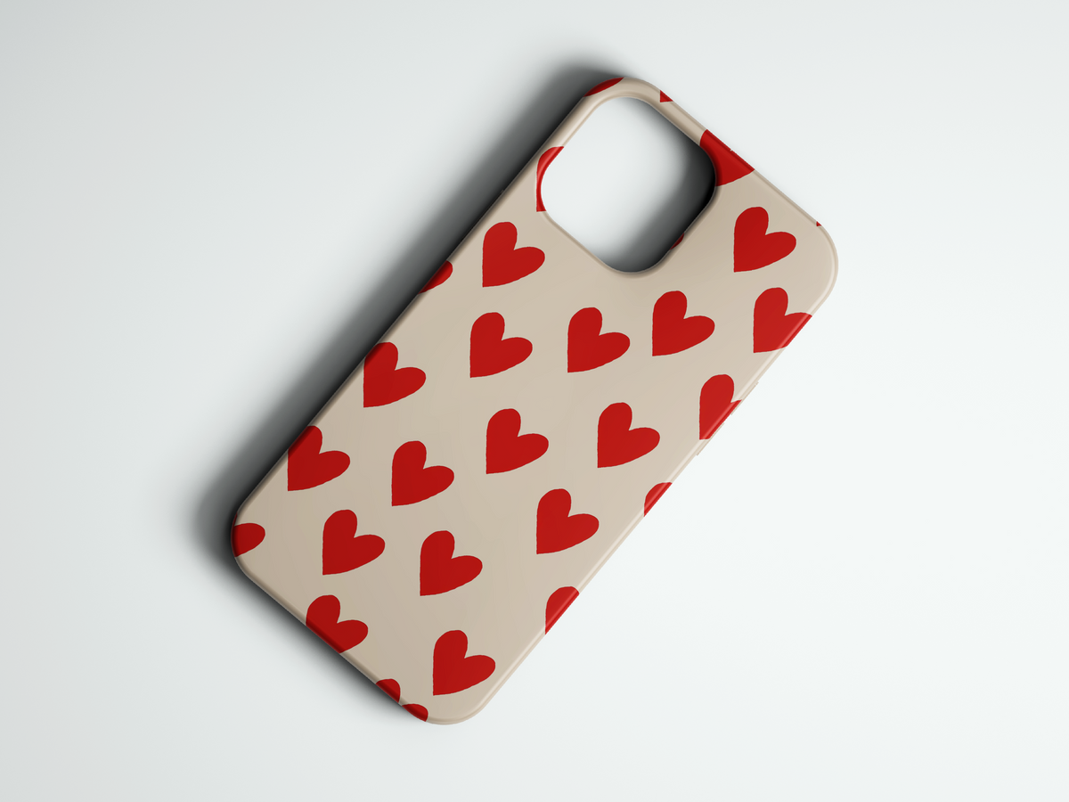 Big Hearts bej kalp desenli telefon kılıfı