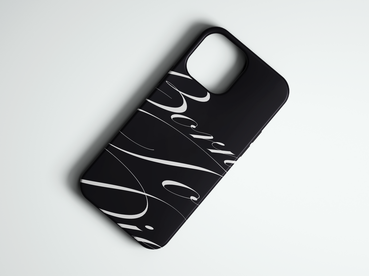 Born Script siyah zemin beyaz yazı yazılı telefon kılıfı