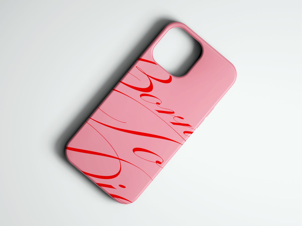 Born Script pembe zemin kırmızı yazı yazılı telefon kılıfı