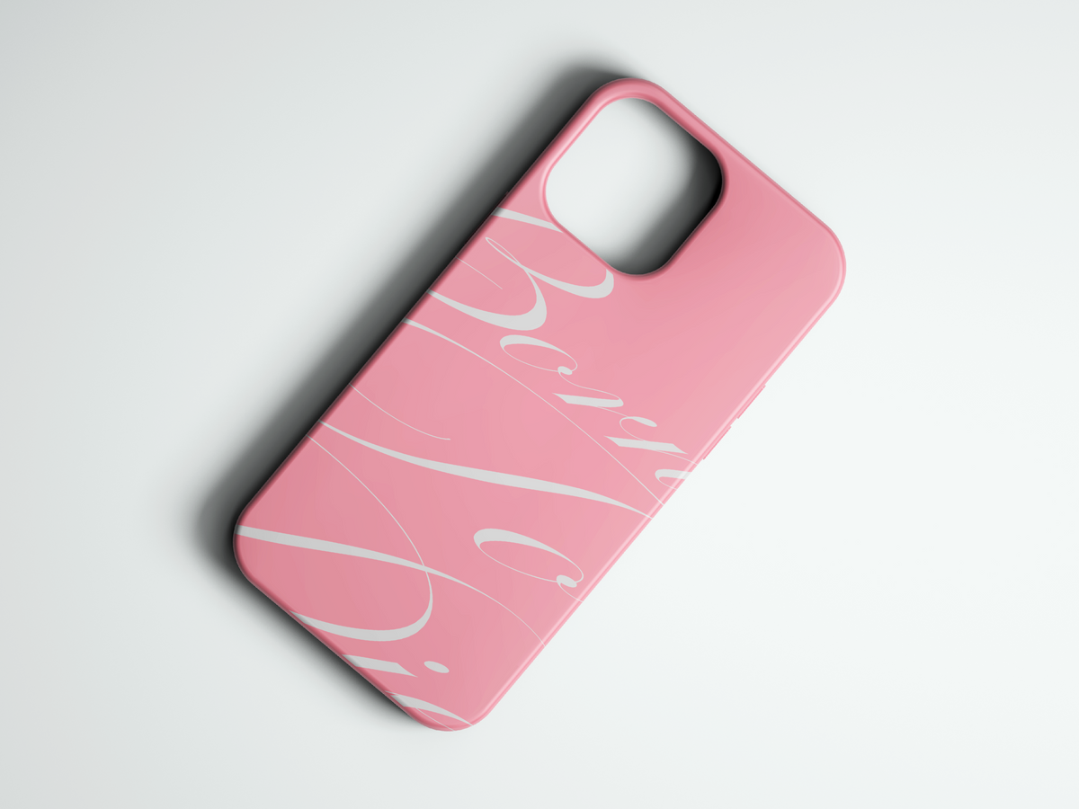 Born Script pembe zemin beyaz yazı yazılı telefon kılıfı