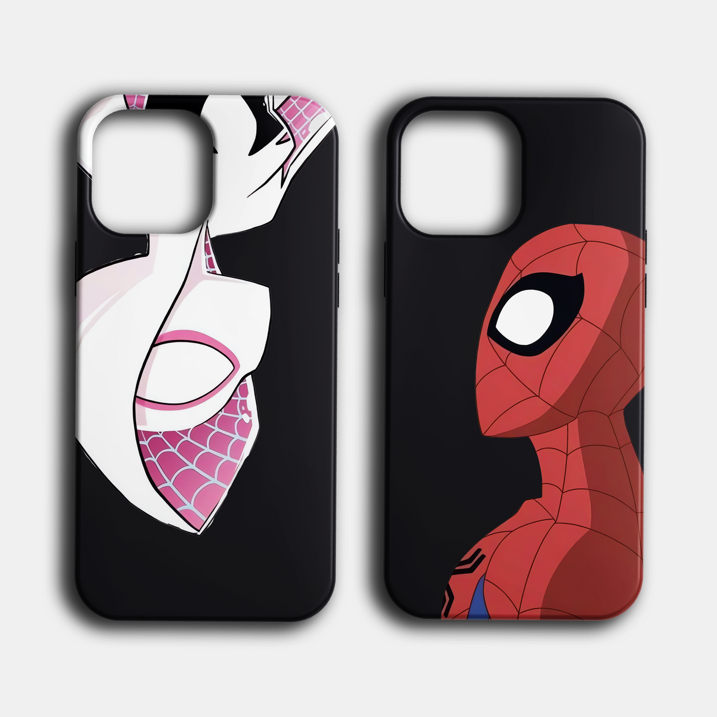 Siyah zeminli çizgi roman karakterli telefon kılıfı ikilisi, Marvel temalı tasarım