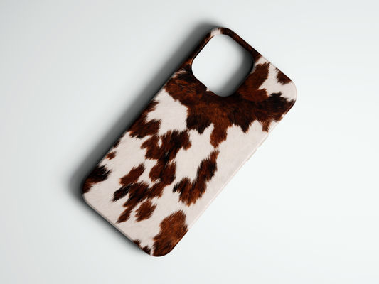 Kahverengi beyaz benekli, inek deseni telefon kılıfı, modern tasarım