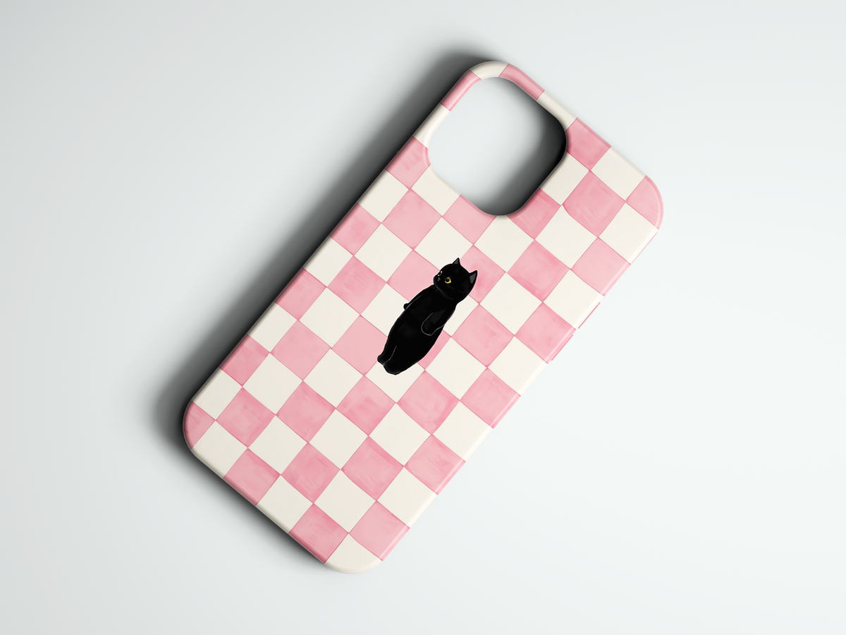Checker Cat dama desenli telefon kılıfı