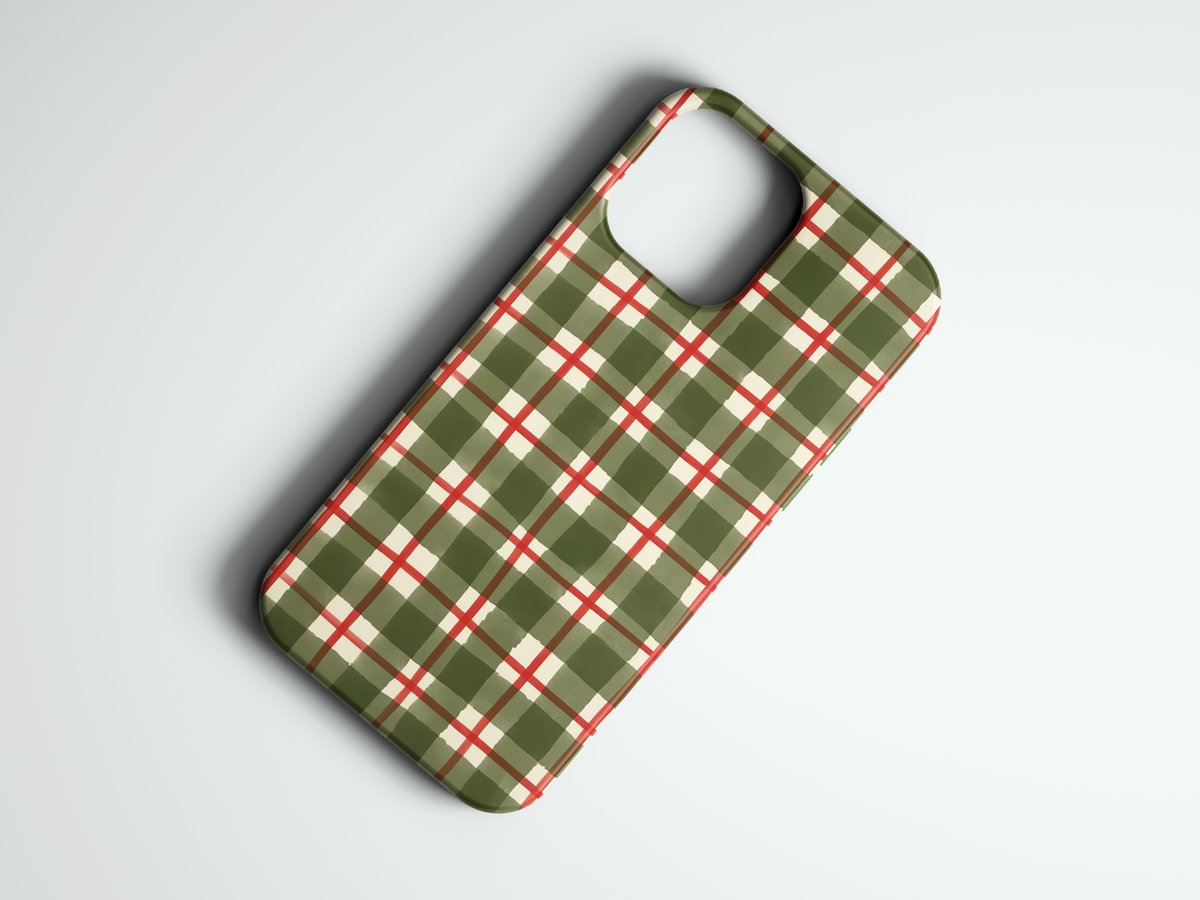 Holiday Plaid yeşil kırmızı ekose desenli telefon kılıfı
