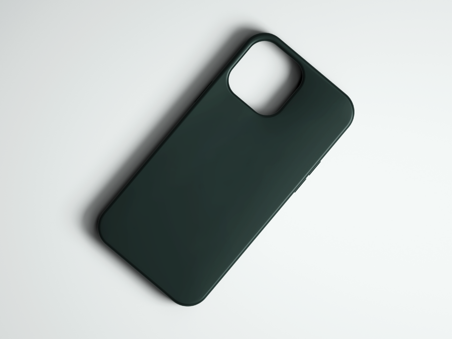Siyah düz telefon kılıfı, minimal ve modern tasarım, beyaz arka plan üzerinde