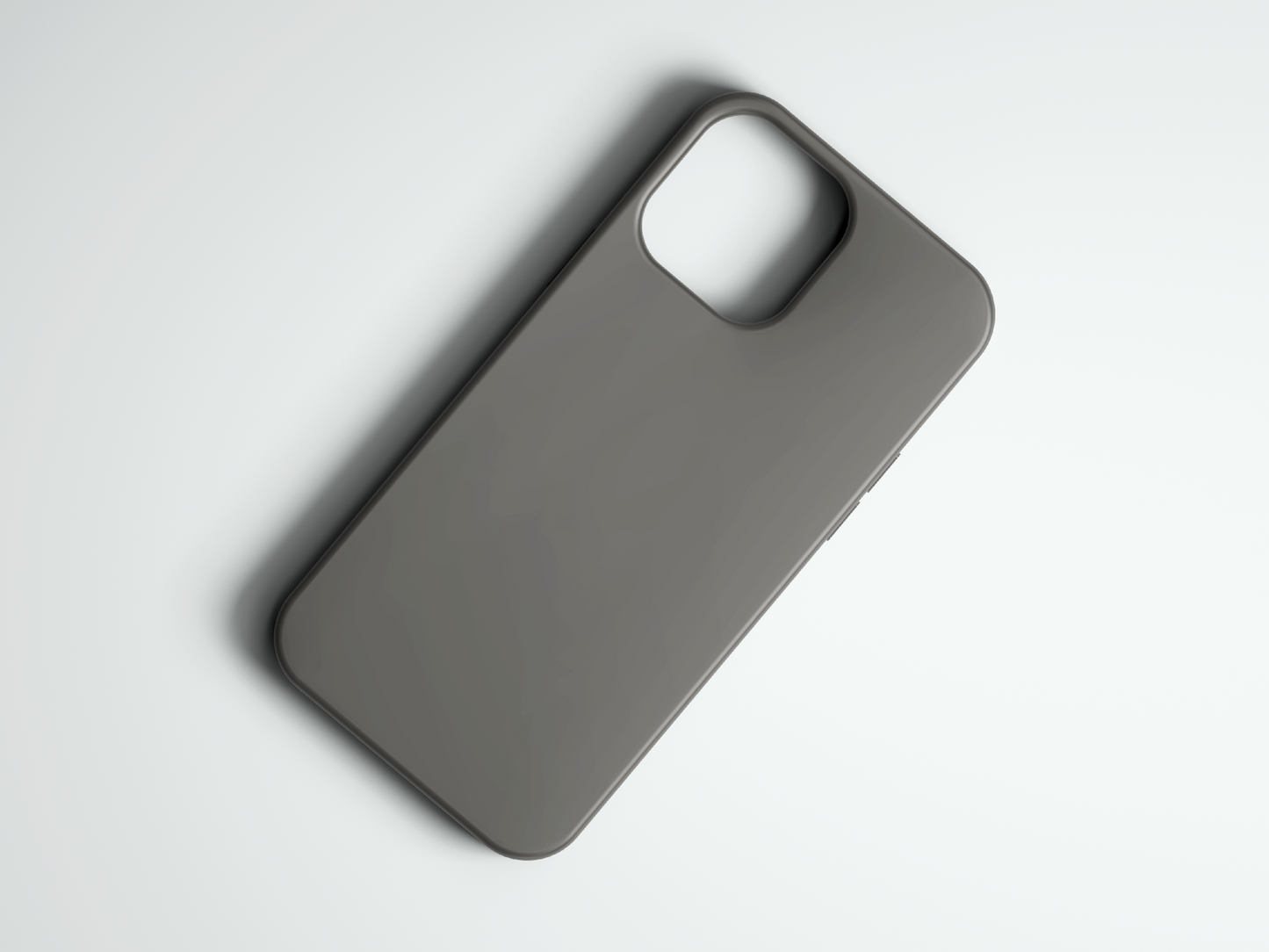 Siyah sade telefon kılıfı, minimalist tasarım, düz zemin üzerinde gösteriliyor