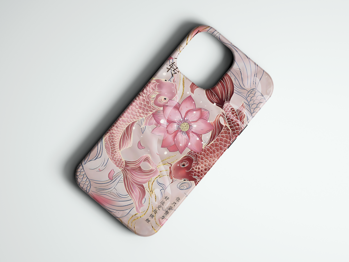 Koi Lotus çiçek desenli telefon kılıfı