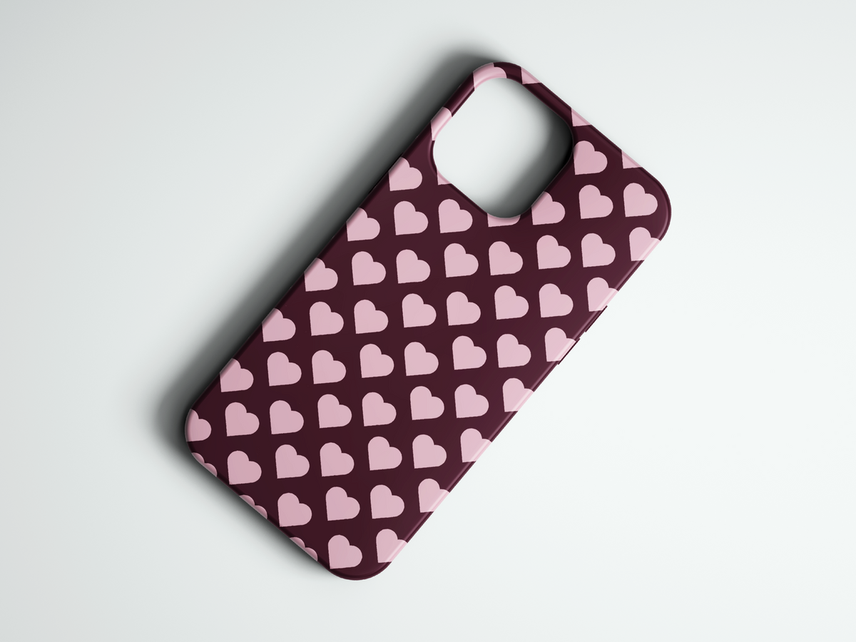 Mini Hearts bordo kalp desenli telefon kılıfı