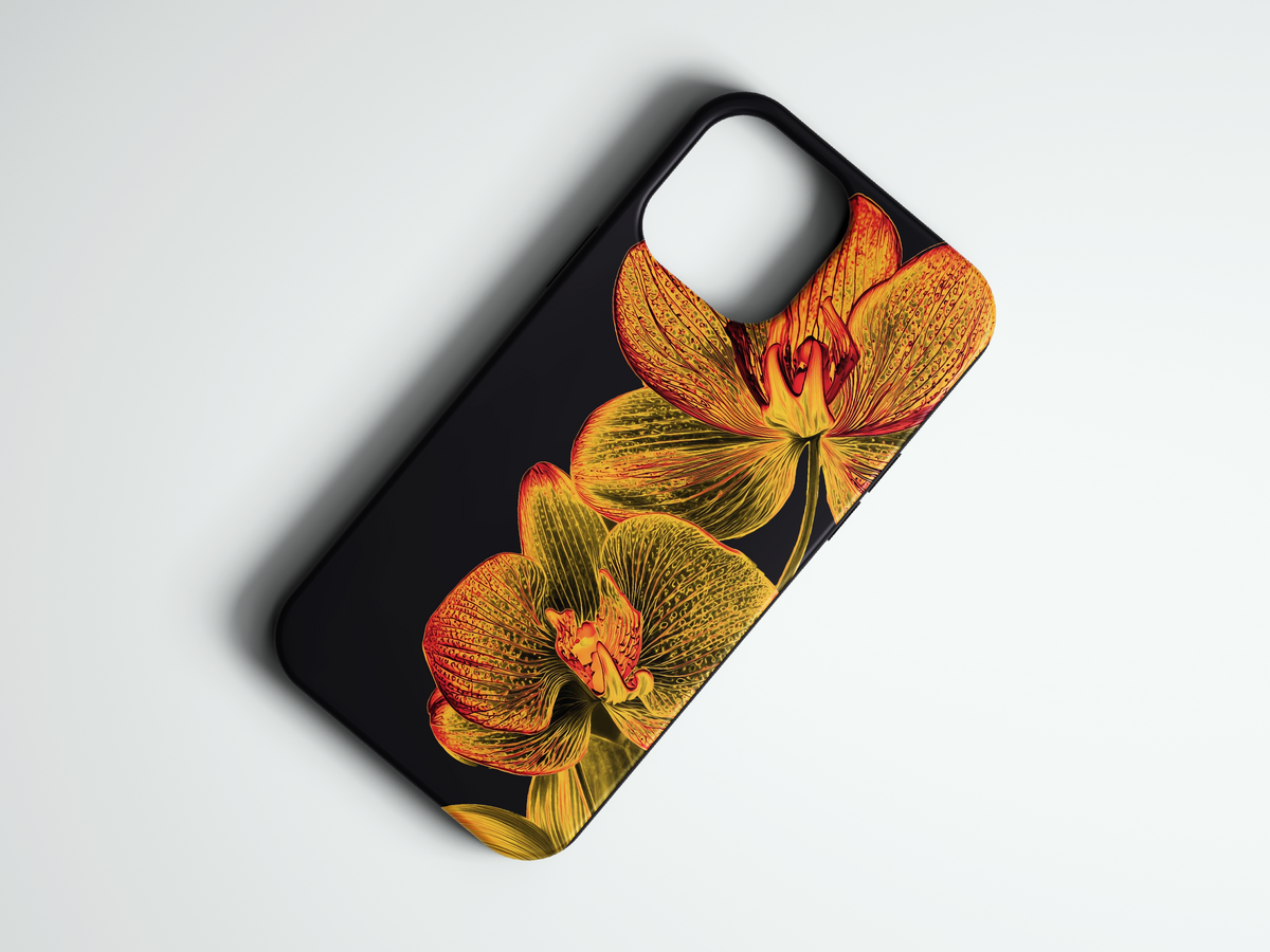 Orange Orchid çiçek desenli telefon kılıfı