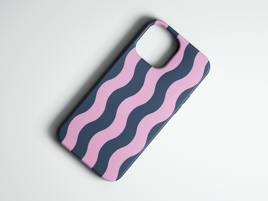 Pink Wave pembe lacivert dalgalı çizgili telefon kılıfı