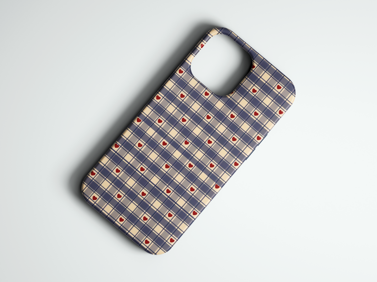 Plaid Love lacivert bej kalpli ekose desenli telefon kılıfı