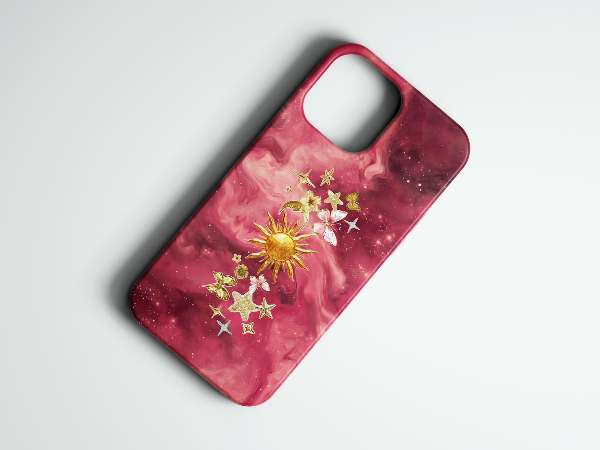 Sun Charm pembe güneş desenli telefon kılıfı