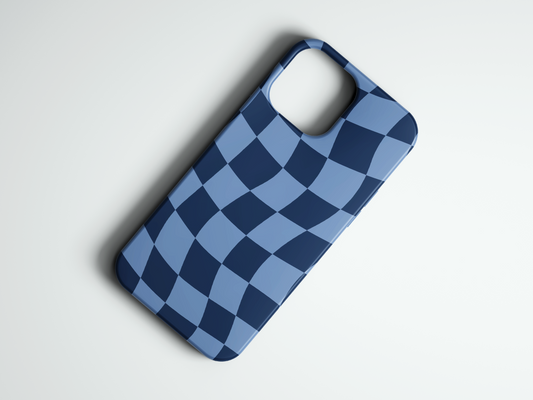Wavy Check mavi dalgalı dama desenli telefon kılıfı