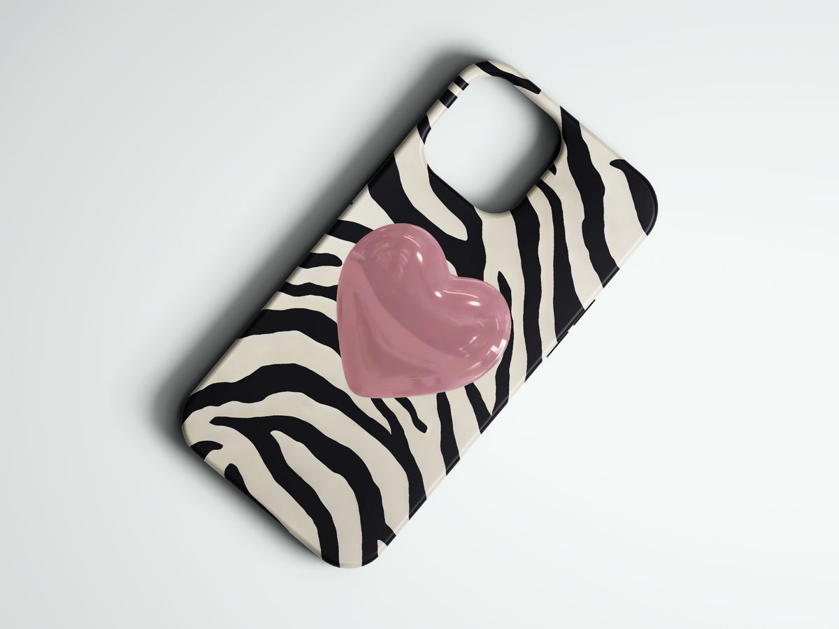 Zebra Heart siyah zebra desenli telefon kılıfı
