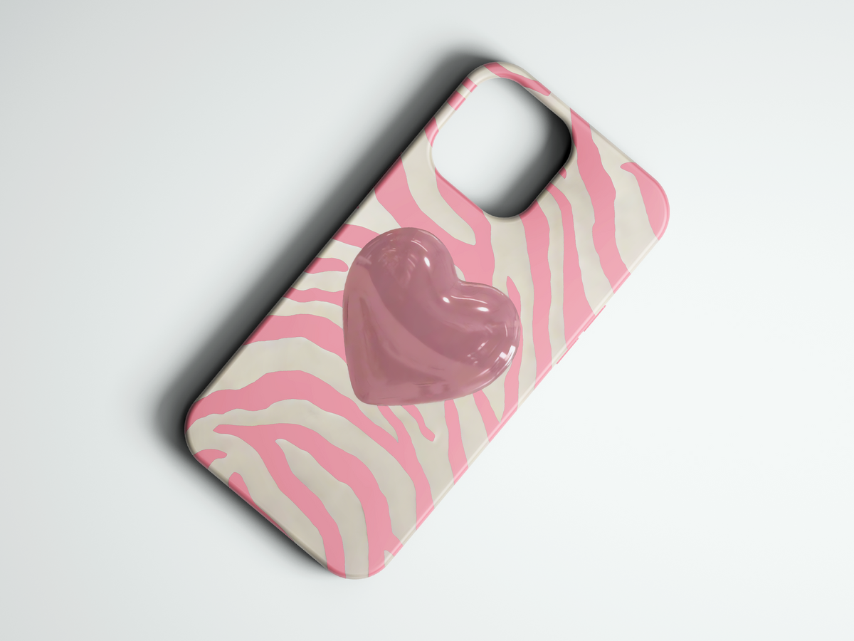 Zebra Heart pembe zebra desenli telefon kılıfı